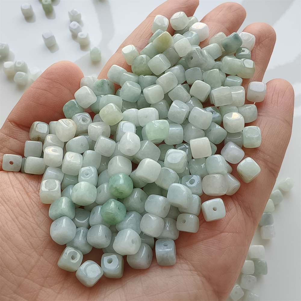 DDP | 50pcs Natural Certificated Type A 5.5mm Green White Burmese Jadeite Square Beads,Burmese Jadeite Cube Sugar Beads,DIY Jewelry Supplies