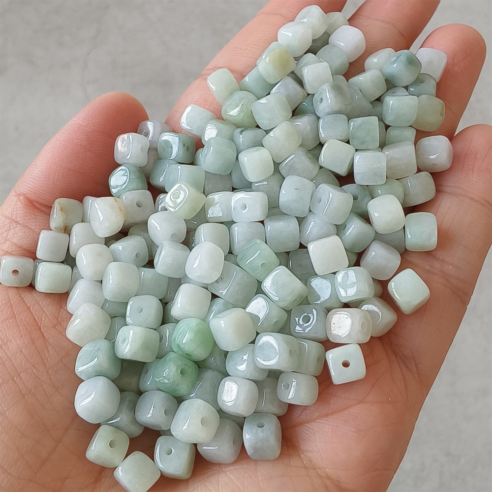 DDP | 50pcs Natural Certificated Type A 5.5mm Green White Burmese Jadeite Square Beads,Burmese Jadeite Cube Sugar Beads,DIY Jewelry Supplies