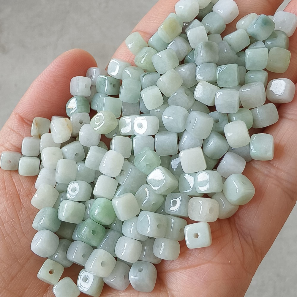 DDP | 50pcs Natural Certificated Type A 5.5mm Green White Burmese Jadeite Square Beads,Burmese Jadeite Cube Sugar Beads,DIY Jewelry Supplies