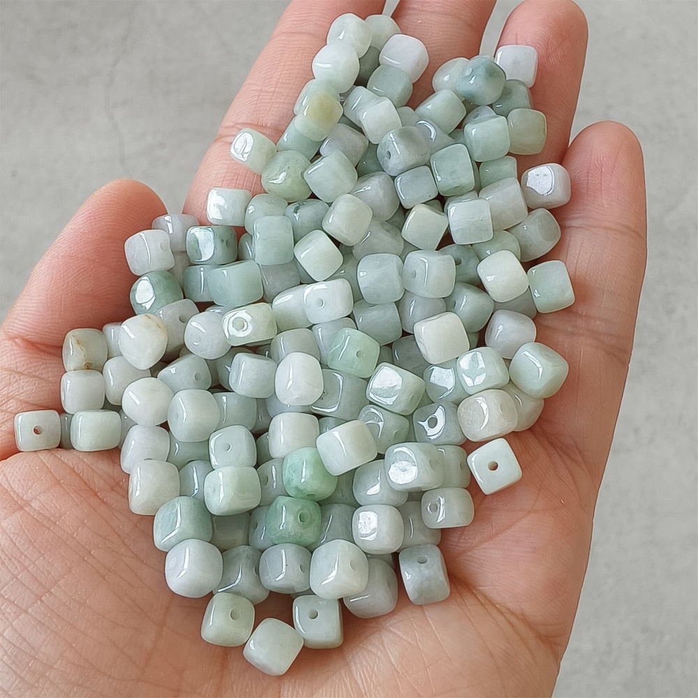 DDP | 50pcs Natural Certificated Type A 5.5mm Green White Burmese Jadeite Square Beads,Burmese Jadeite Cube Sugar Beads,DIY Jewelry Supplies