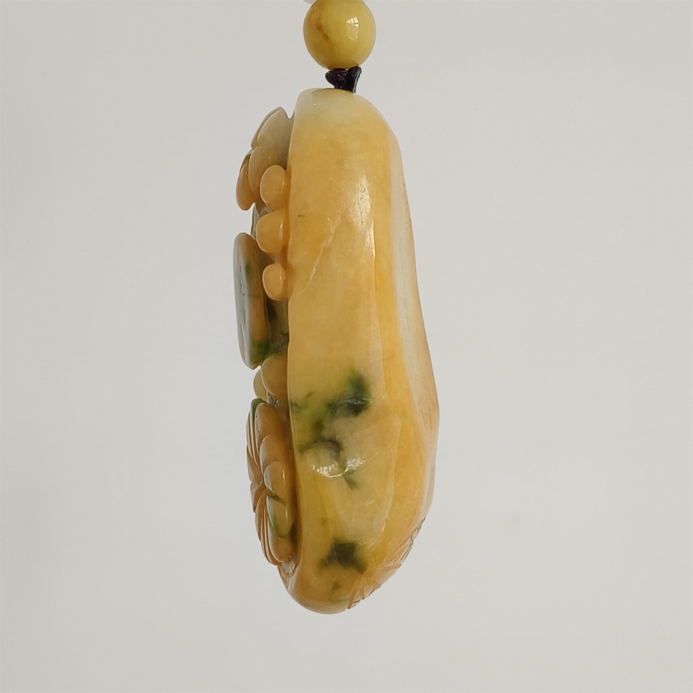 DDP | Unique Certificated Natural Hand Carved Yellow Color Heated 57X40X21mm Burmese Jadeite 悟道 Pendant,Amulet Pendant,DIY Jewelry Supplies