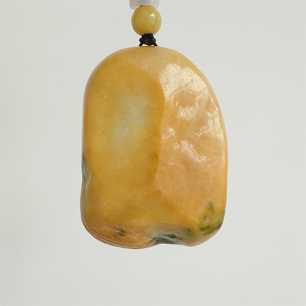 DDP | Unique Certificated Natural Hand Carved Yellow Color Heated 57X40X21mm Burmese Jadeite 悟道 Pendant,Amulet Pendant,DIY Jewelry Supplies