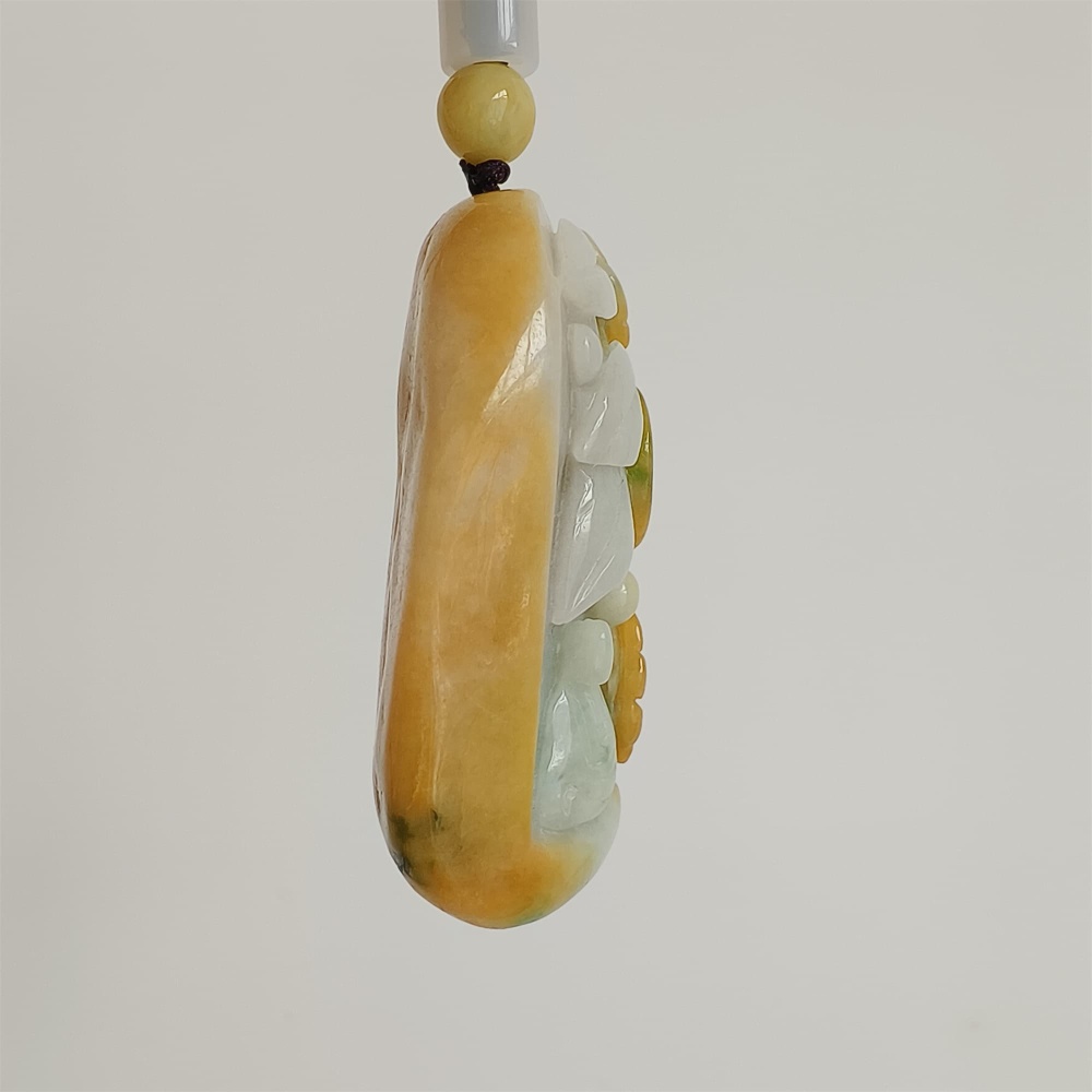 DDP | Unique Certificated Natural Hand Carved Yellow Color Heated 57X40X21mm Burmese Jadeite 悟道 Pendant,Amulet Pendant,DIY Jewelry Supplies