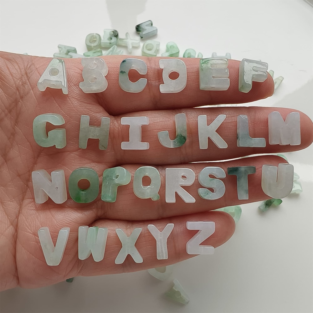 DDP | Natural Certificated Type A 9.5-10mm Green White Watery Burmese Jadeite 26 English letters Beads,Burma Jadeite Loose Beads,DIY Jewelry Supplies