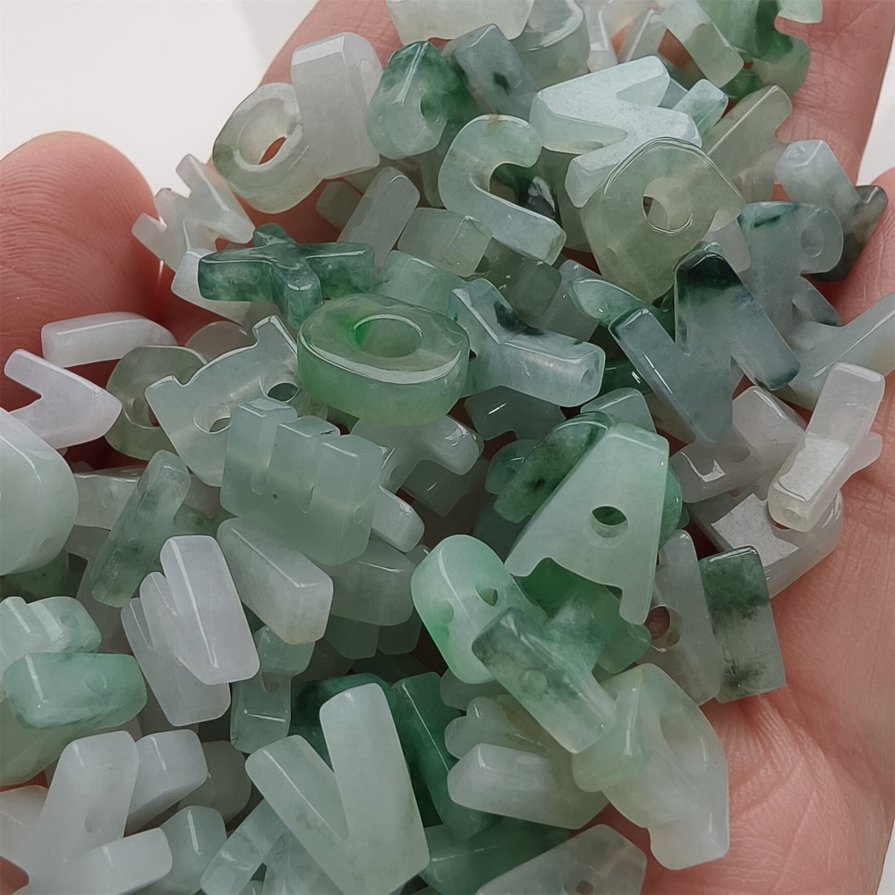 DDP | Natural Certificated Type A 9.5-10mm Green White Watery Burmese Jadeite 26 English letters Beads,Burma Jadeite Loose Beads,DIY Jewelry Supplies
