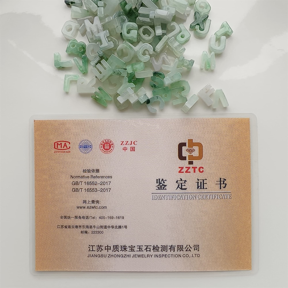 DDP | Natural Certificated Type A 9.5-10mm Green White Watery Burmese Jadeite 26 English letters Beads,Burma Jadeite Loose Beads,DIY Jewelry Supplies