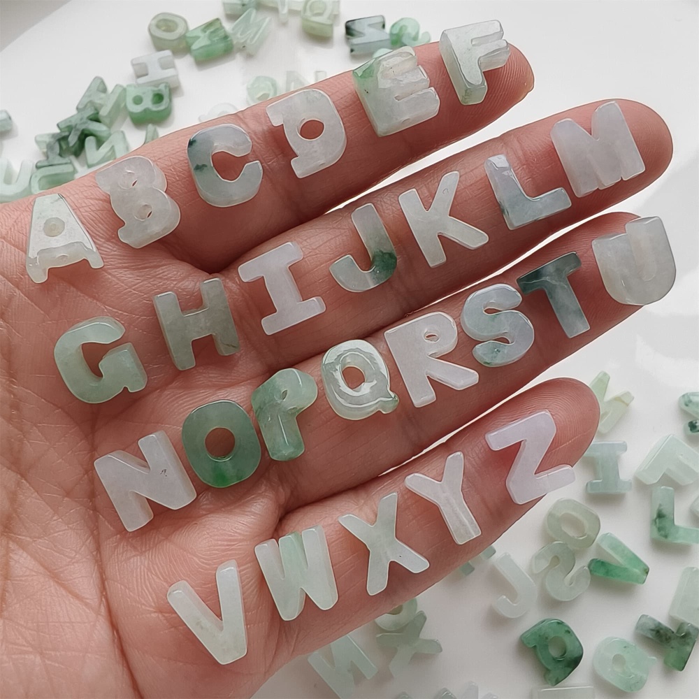 DDP | Natural Certificated Type A 9.5-10mm Green White Watery Burmese Jadeite 26 English letters Beads,Burma Jadeite Loose Beads,DIY Jewelry Supplies