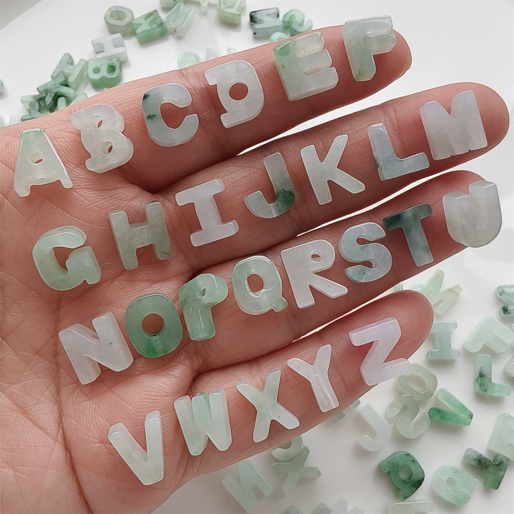 DDP | Natural Certificated Type A 9.5-10mm Green White Watery Burmese Jadeite 26 English letters Beads,Burma Jadeite Loose Beads,DIY Jewelry Supplies