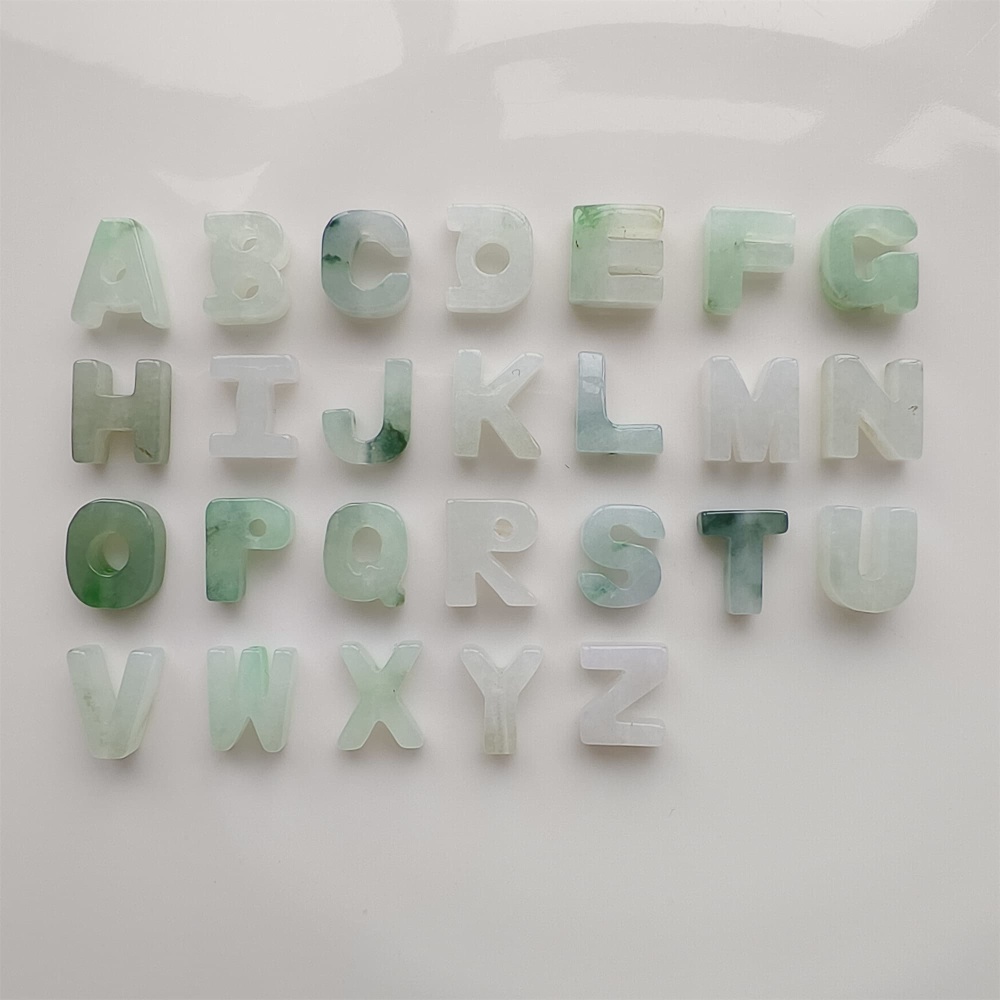 DDP | Natural Certificated Type A 9.5-10mm Green White Watery Burmese Jadeite 26 English letters Beads,Burma Jadeite Loose Beads,DIY Jewelry Supplies