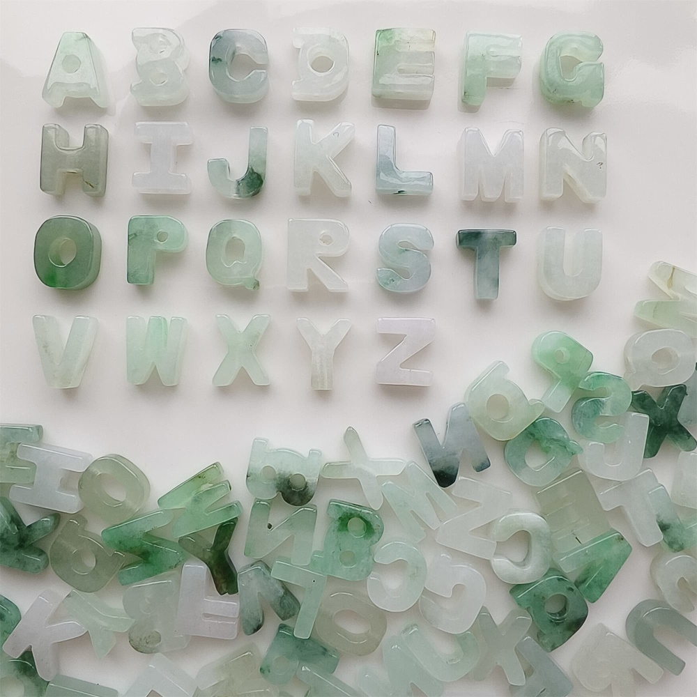 DDP | Natural Certificated Type A 9.5-10mm Green White Watery Burmese Jadeite 26 English letters Beads,Burma Jadeite Loose Beads,DIY Jewelry Supplies