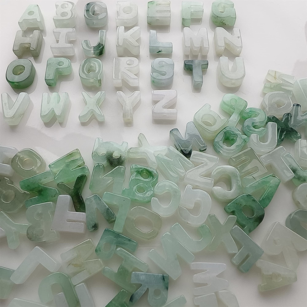 DDP | Natural Certificated Type A 9.5-10mm Green White Watery Burmese Jadeite 26 English letters Beads,Burma Jadeite Loose Beads,DIY Jewelry Supplies