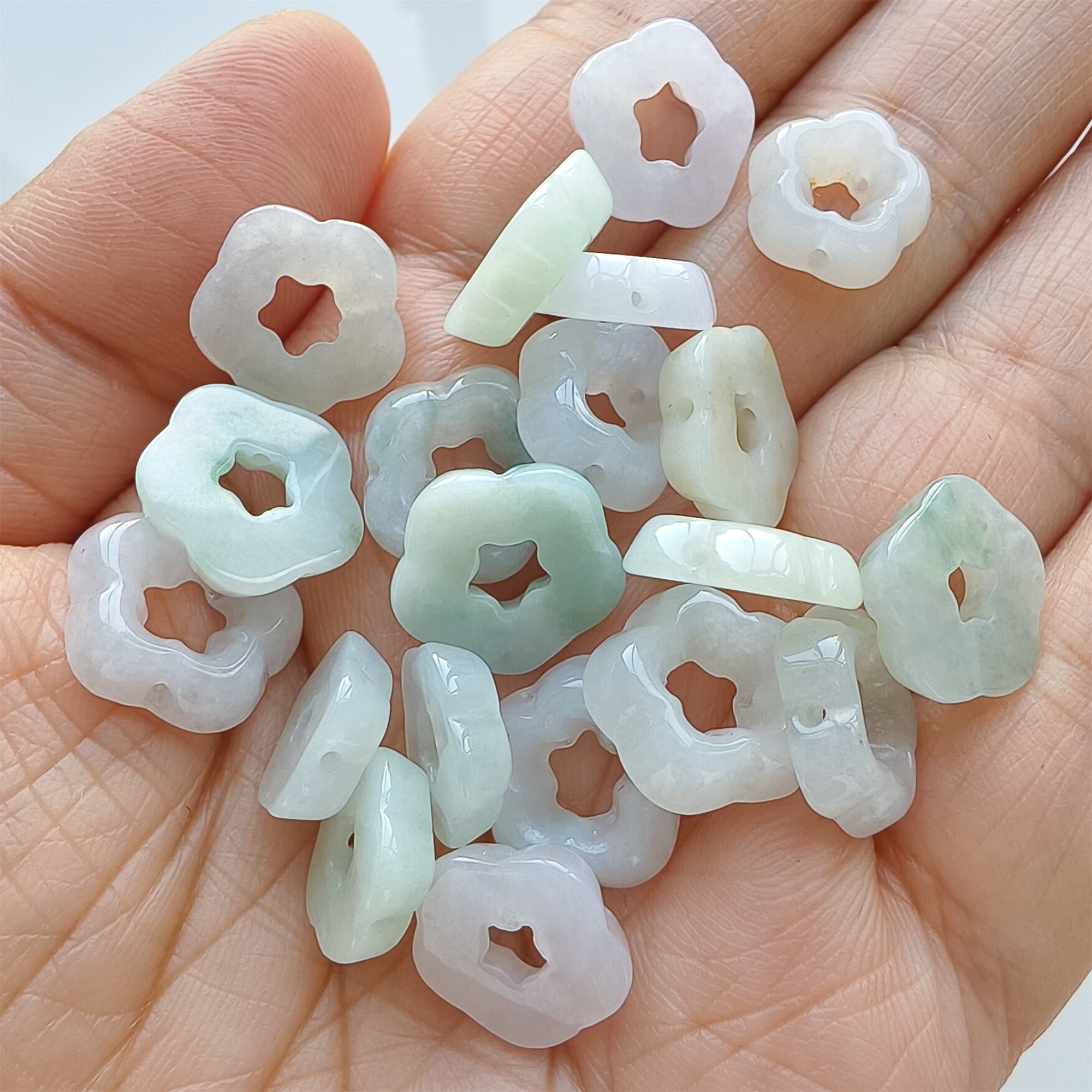 DDP | 5pcs 12-13.5mm Natural Certificated Type A Green White Jadeite Flower Beads,Burma Jadeite Loose Flower Beads,DIY Jewelry Supplies