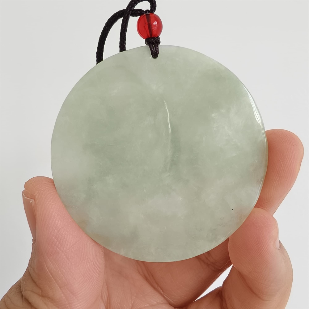 DDP | Natural Certificated Type A 49X5mm Light Green Burmese Jadeite Round Pendant With Horse Carved,DIY Jewelry Supplies