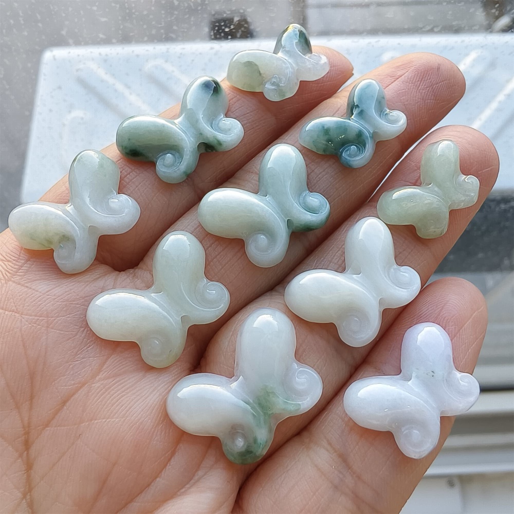 DDP | 5pcs Natural Certificated Type A 11.7-14X16-20X4-6mm Green White Burmese Jadeite Butterfly Beads,DIY Jewelry Supplies