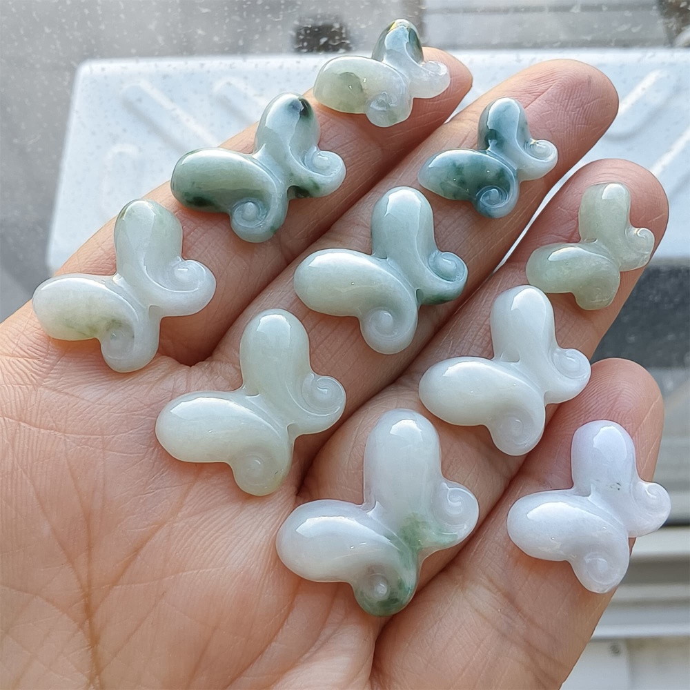 DDP | 5pcs Natural Certificated Type A 11.7-14X16-20X4-6mm Green White Burmese Jadeite Butterfly Beads,DIY Jewelry Supplies