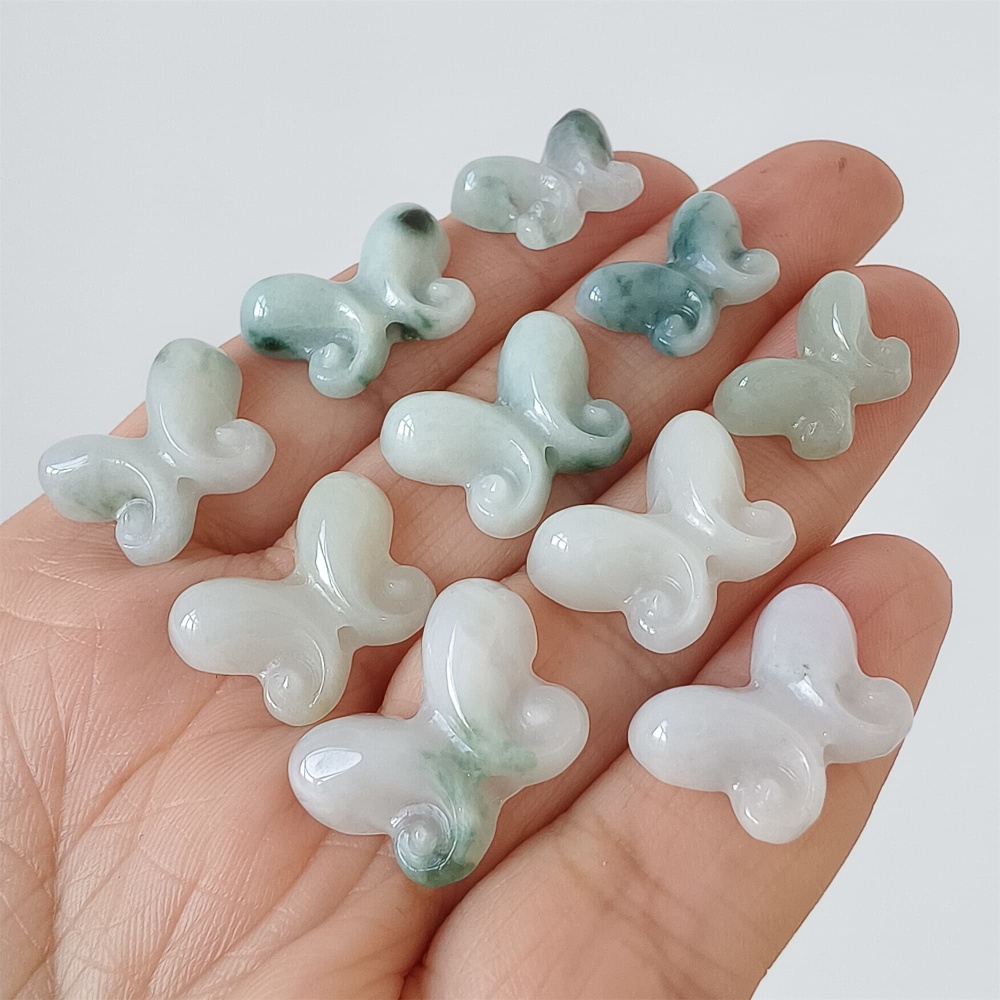 DDP | 5pcs Natural Certificated Type A 11.7-14X16-20X4-6mm Green White Burmese Jadeite Butterfly Beads,DIY Jewelry Supplies