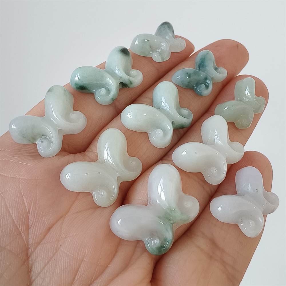 DDP | 5pcs Natural Certificated Type A 11.7-14X16-20X4-6mm Green White Burmese Jadeite Butterfly Beads,DIY Jewelry Supplies