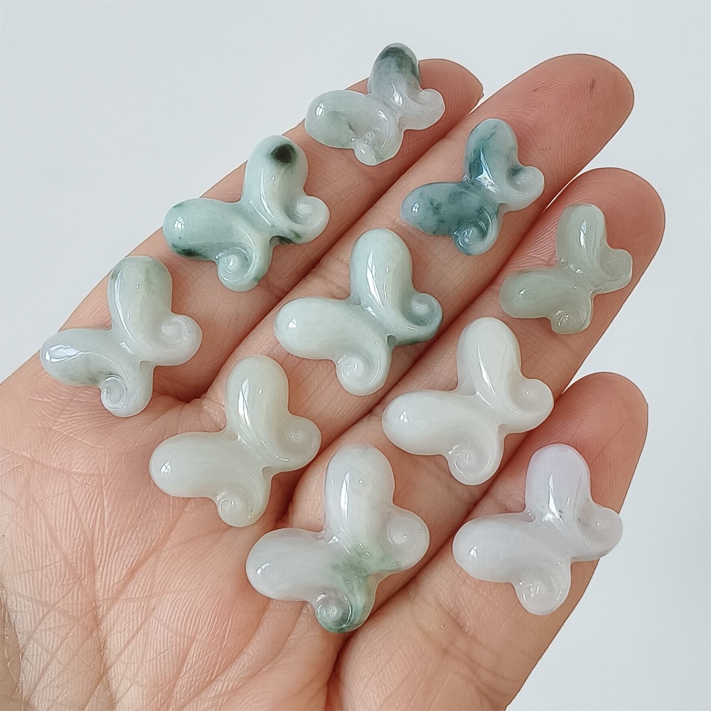 DDP | 5pcs Natural Certificated Type A 11.7-14X16-20X4-6mm Green White Burmese Jadeite Butterfly Beads,DIY Jewelry Supplies