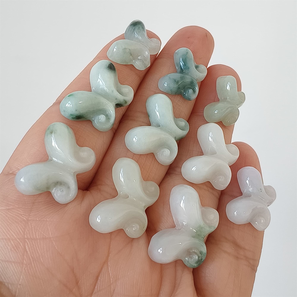 DDP | 5pcs Natural Certificated Type A 11.7-14X16-20X4-6mm Green White Burmese Jadeite Butterfly Beads,DIY Jewelry Supplies