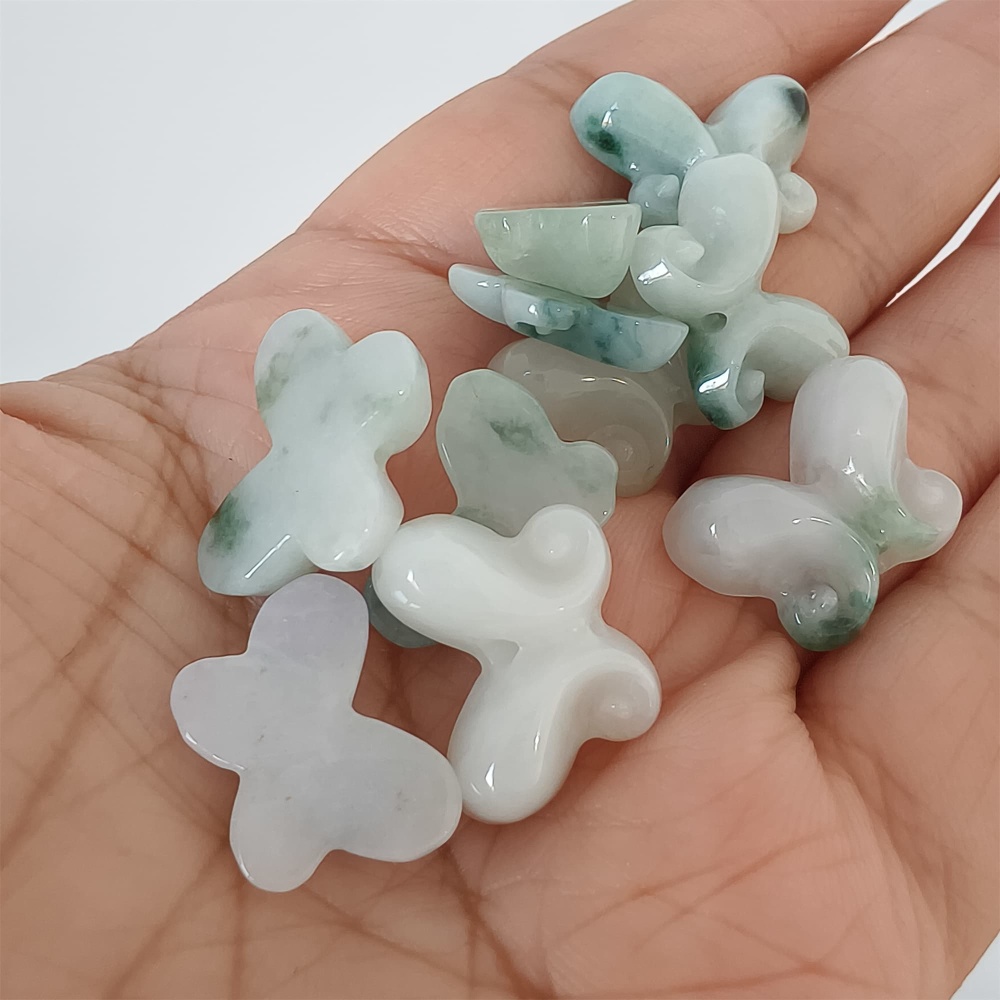 DDP | 5pcs Natural Certificated Type A 11.7-14X16-20X4-6mm Green White Burmese Jadeite Butterfly Beads,DIY Jewelry Supplies