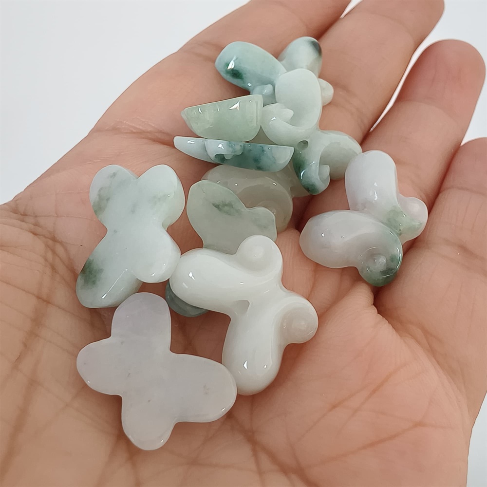 DDP | 5pcs Natural Certificated Type A 11.7-14X16-20X4-6mm Green White Burmese Jadeite Butterfly Beads,DIY Jewelry Supplies