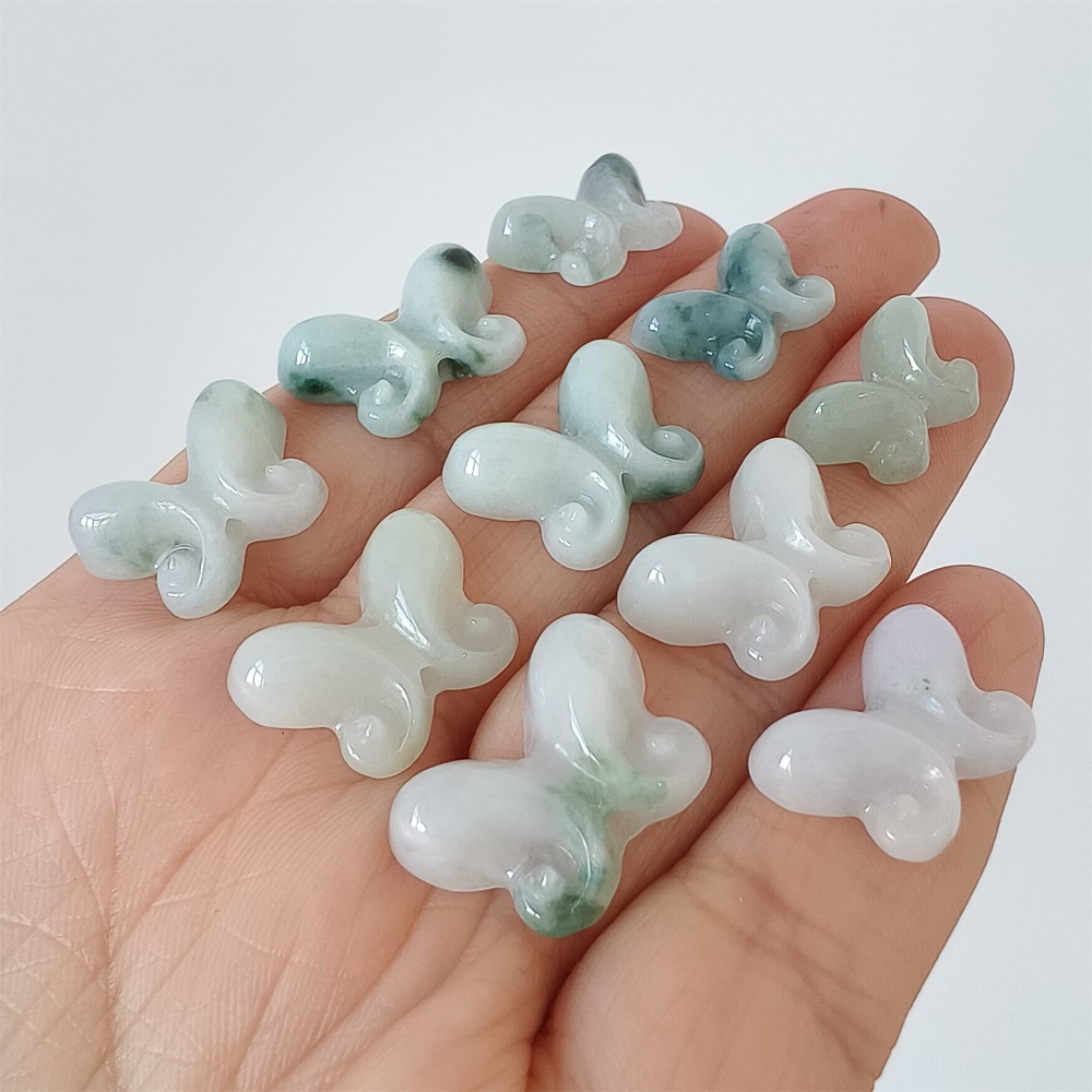 DDP | 5pcs Natural Certificated Type A 11.7-14X16-20X4-6mm Green White Burmese Jadeite Butterfly Beads,DIY Jewelry Supplies