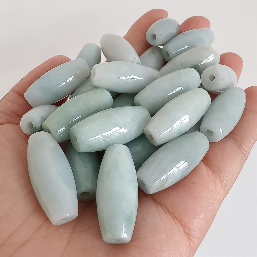 DDP | Natural Certificated Type A 25.8-27X11.8-12.7mm Icy Green White Burmese Jadeite Oval Beads,,DIY Jewelry Supplies
