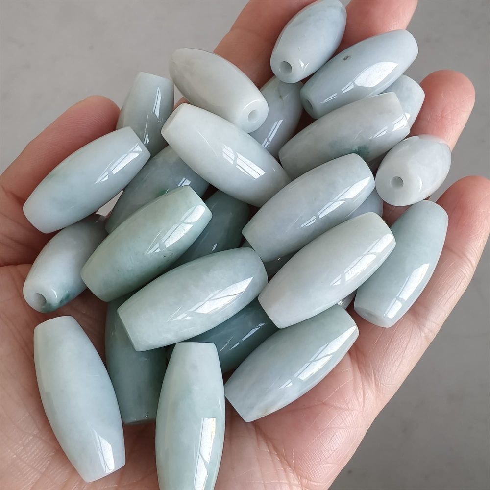 DDP | Natural Certificated Type A 25.8-27X11.8-12.7mm Icy Green White Burmese Jadeite Oval Beads,,DIY Jewelry Supplies