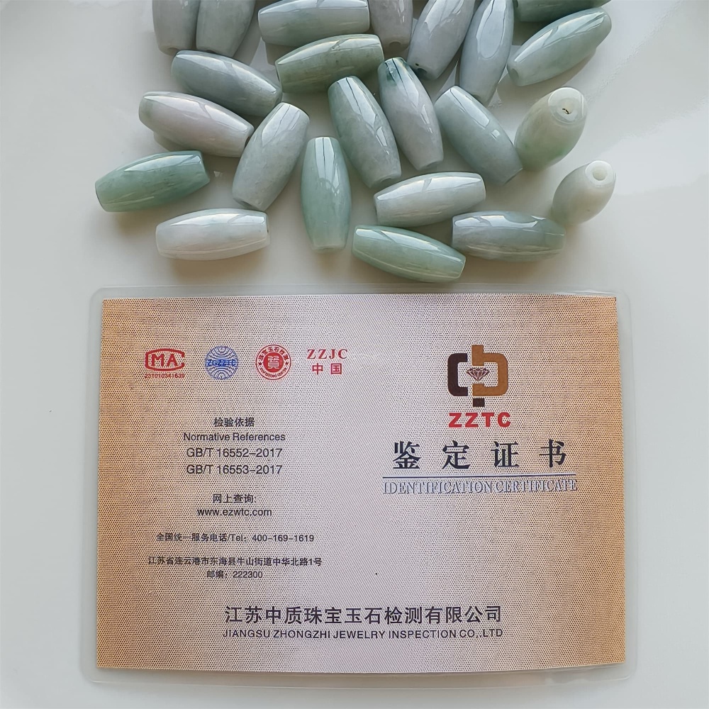 DDP | Natural Certificated Type A 25.8-27X11.8-12.7mm Icy Green White Burmese Jadeite Oval Beads,,DIY Jewelry Supplies