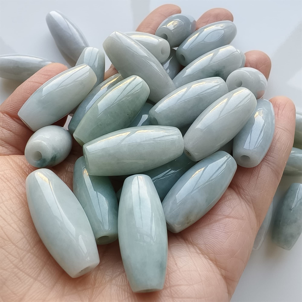 DDP | Natural Certificated Type A 25.8-27X11.8-12.7mm Icy Green White Burmese Jadeite Oval Beads,,DIY Jewelry Supplies