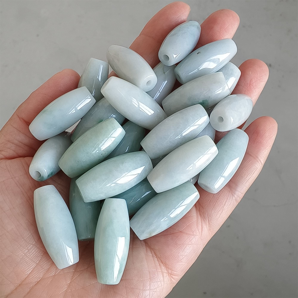 DDP | Natural Certificated Type A 25.8-27X11.8-12.7mm Icy Green White Burmese Jadeite Oval Beads,,DIY Jewelry Supplies