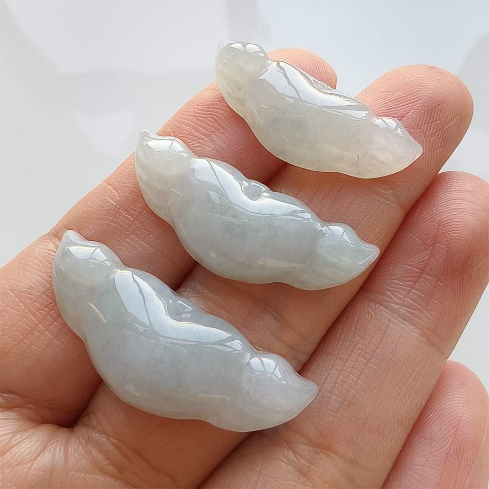 DDP | 3pcs Natural Certificated Type A 11-13X2-34X6mm Icy Light Green Burmese Jadeite Heart Pendant With Wings,DIY Jewelry Supplies
