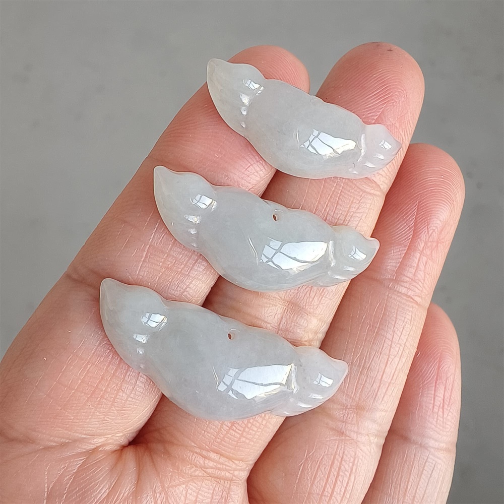 DDP | 3pcs Natural Certificated Type A 11-13X2-34X6mm Icy Light Green Burmese Jadeite Heart Pendant With Wings,DIY Jewelry Supplies