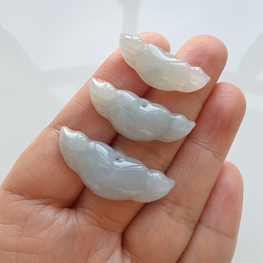 DDP | 3pcs Natural Certificated Type A 11-13X2-34X6mm Icy Light Green Burmese Jadeite Heart Pendant With Wings,DIY Jewelry Supplies
