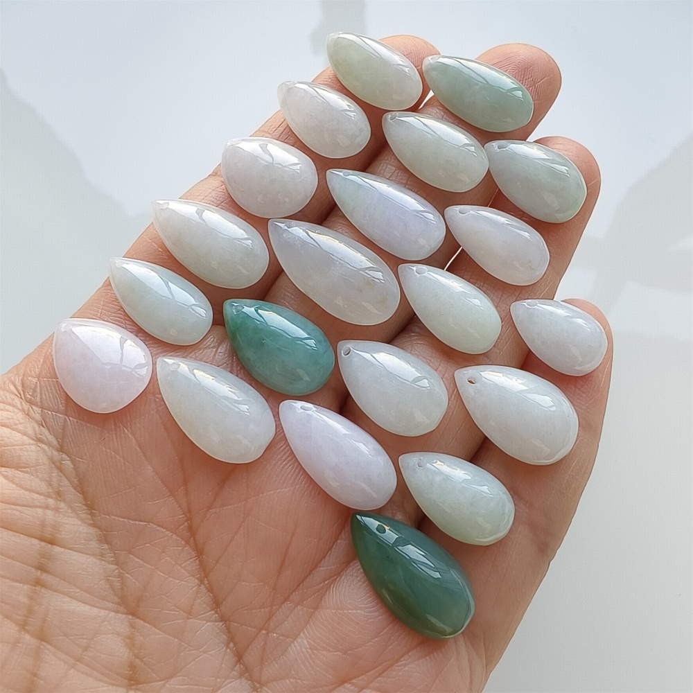 DDP | 5pcs Natural Certificated Type A 14.4-20.7X8.3-11.4X3.6-5.4mm Green White Burmese Jadeite Teardrop Charms,DIY Jewelry Supplies