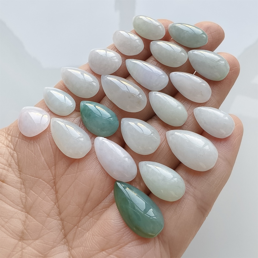 DDP | 5pcs Natural Certificated Type A 14.4-20.7X8.3-11.4X3.6-5.4mm Green White Burmese Jadeite Teardrop Charms,DIY Jewelry Supplies