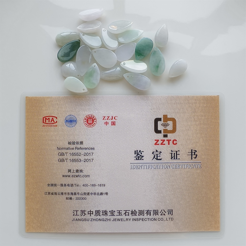 DDP | 5pcs Natural Certificated Type A 14.4-20.7X8.3-11.4X3.6-5.4mm Green White Burmese Jadeite Teardrop Charms,DIY Jewelry Supplies