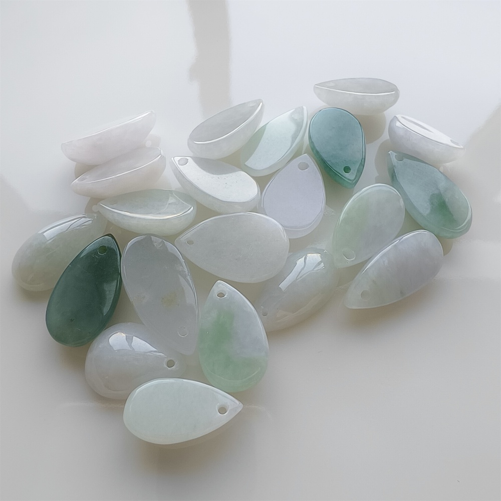 DDP | 5pcs Natural Certificated Type A 14.4-20.7X8.3-11.4X3.6-5.4mm Green White Burmese Jadeite Teardrop Charms,DIY Jewelry Supplies