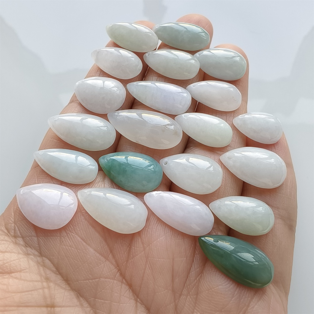 DDP | 5pcs Natural Certificated Type A 14.4-20.7X8.3-11.4X3.6-5.4mm Green White Burmese Jadeite Teardrop Charms,DIY Jewelry Supplies