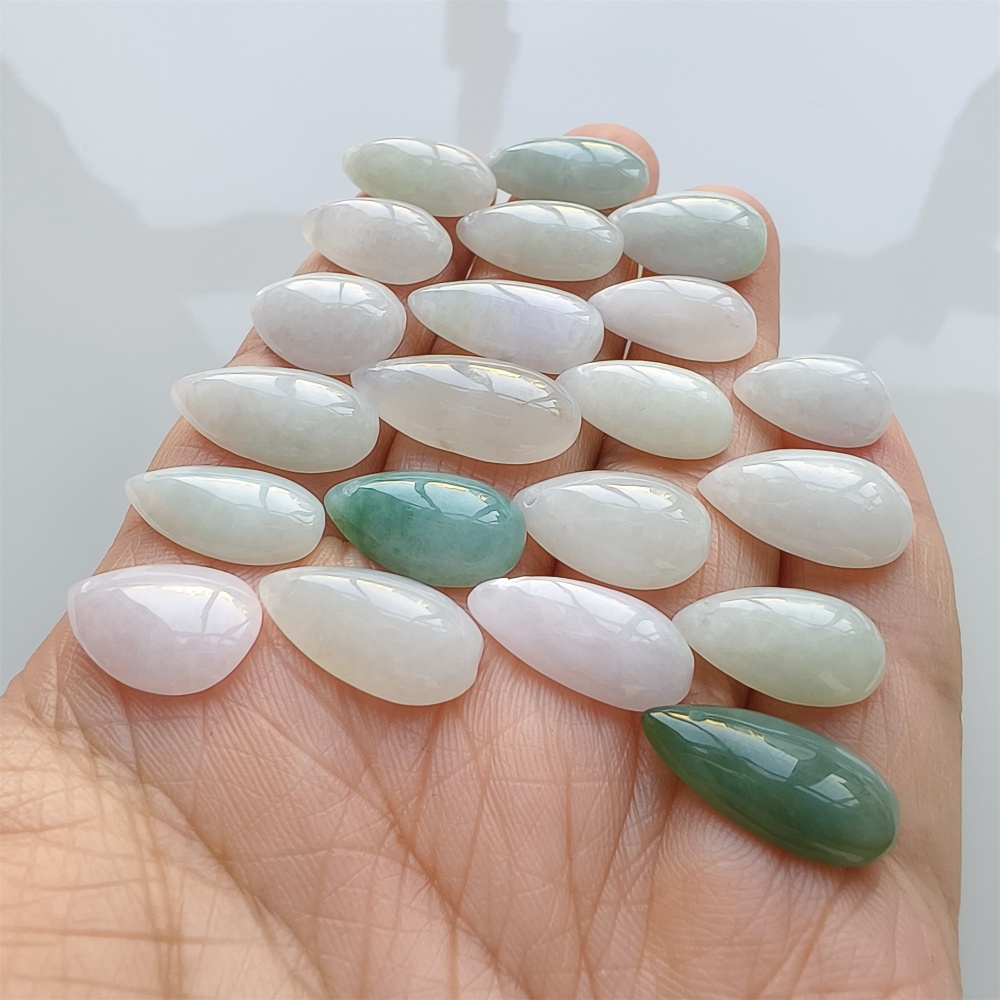 DDP | 5pcs Natural Certificated Type A 14.4-20.7X8.3-11.4X3.6-5.4mm Green White Burmese Jadeite Teardrop Charms,DIY Jewelry Supplies