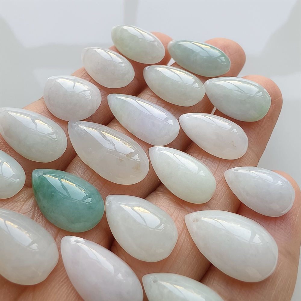 DDP | 5pcs Natural Certificated Type A 14.4-20.7X8.3-11.4X3.6-5.4mm Green White Burmese Jadeite Teardrop Charms,DIY Jewelry Supplies