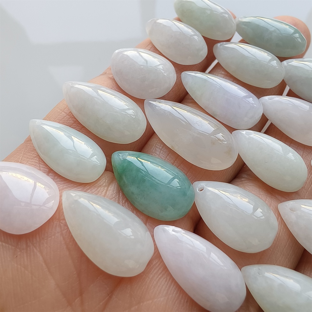 DDP | 5pcs Natural Certificated Type A 14.4-20.7X8.3-11.4X3.6-5.4mm Green White Burmese Jadeite Teardrop Charms,DIY Jewelry Supplies