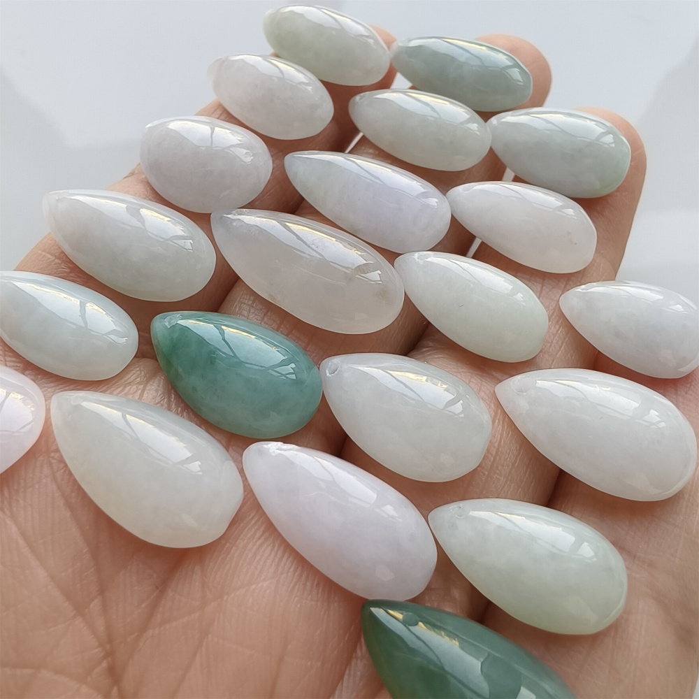 DDP | 5pcs Natural Certificated Type A 14.4-20.7X8.3-11.4X3.6-5.4mm Green White Burmese Jadeite Teardrop Charms,DIY Jewelry Supplies
