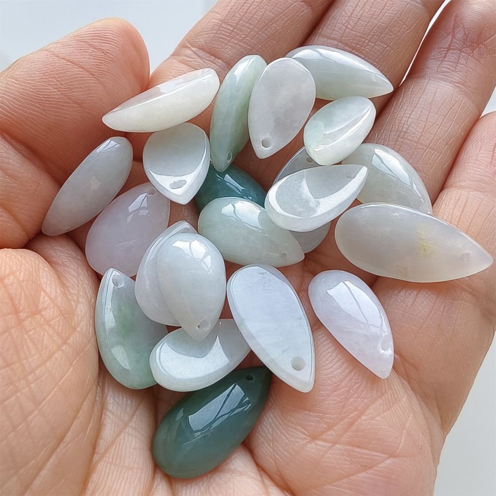 DDP | 5pcs Natural Certificated Type A 14.4-20.7X8.3-11.4X3.6-5.4mm Green White Burmese Jadeite Teardrop Charms,DIY Jewelry Supplies