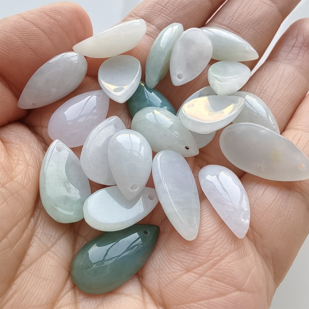 DDP | 5pcs Natural Certificated Type A 14.4-20.7X8.3-11.4X3.6-5.4mm Green White Burmese Jadeite Teardrop Charms,DIY Jewelry Supplies