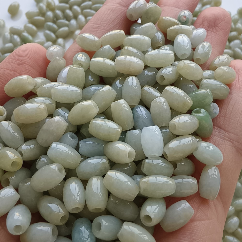 DDP | 50pcs Natural Type A Untreated 8.5X5.5mm Light Green Burmese Jadeite Oval Barrel Beads,Myanmar Jadeite Beads,DIY Jewelry Supplies