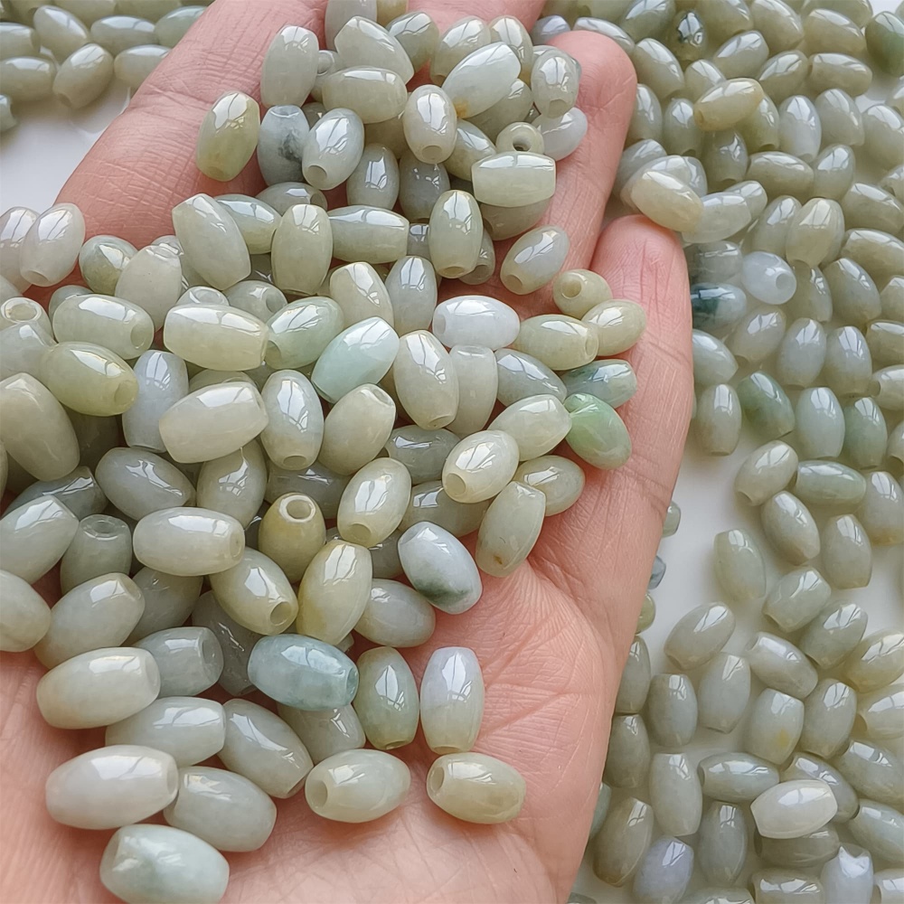 DDP | 50pcs Natural Type A Untreated 8.5X5.5mm Light Green Burmese Jadeite Oval Barrel Beads,Myanmar Jadeite Beads,DIY Jewelry Supplies