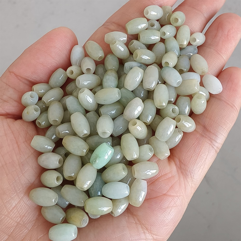 DDP | 50pcs Natural Type A Untreated 8.5X5.5mm Light Green Burmese Jadeite Oval Barrel Beads,Myanmar Jadeite Beads,DIY Jewelry Supplies