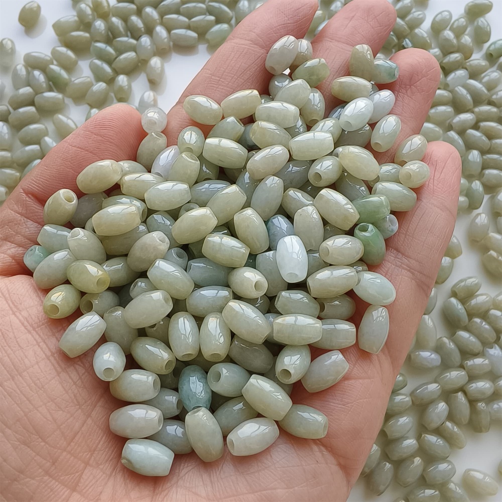 DDP | 50pcs Natural Type A Untreated 8.5X5.5mm Light Green Burmese Jadeite Oval Barrel Beads,Myanmar Jadeite Beads,DIY Jewelry Supplies