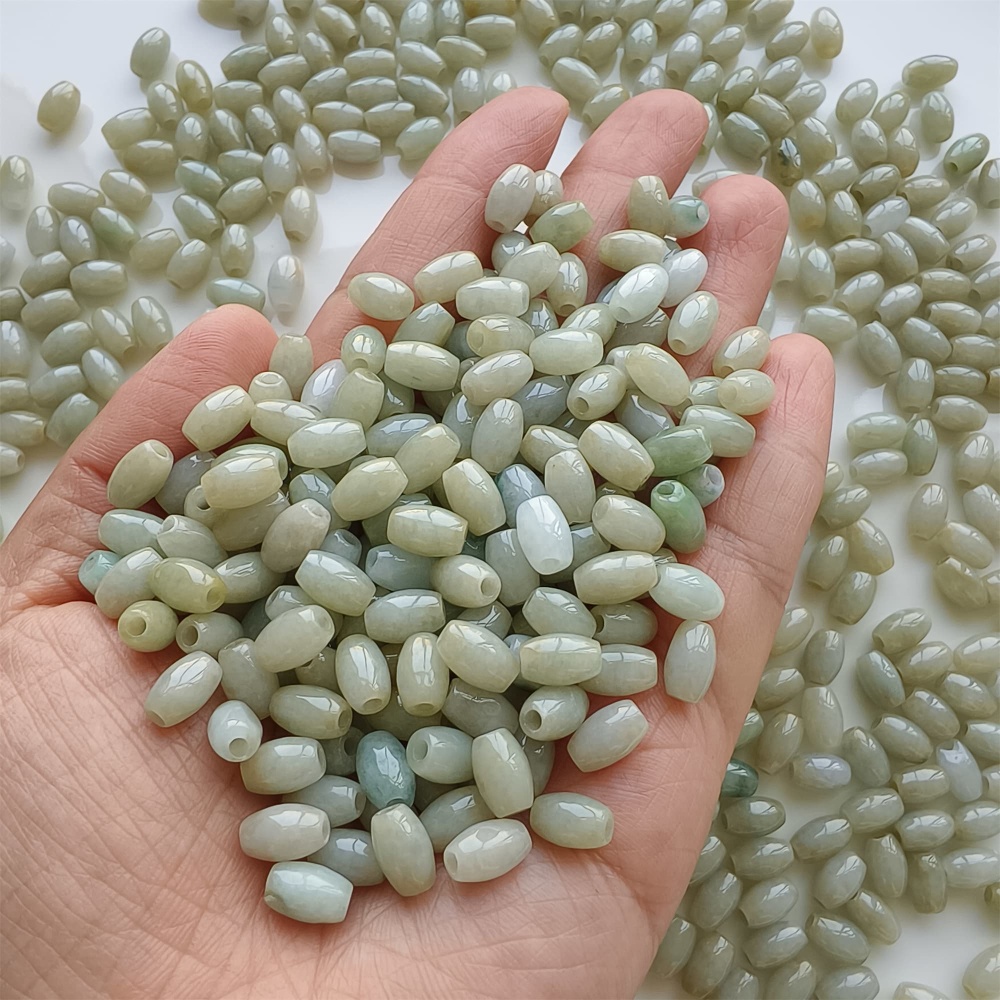 DDP | 50pcs Natural Type A Untreated 8.5X5.5mm Light Green Burmese Jadeite Oval Barrel Beads,Myanmar Jadeite Beads,DIY Jewelry Supplies